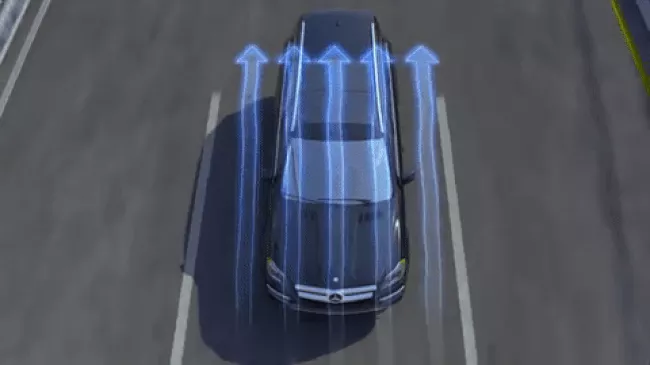 Hệ thống Crosswind Stabilization có thể nhận biết khi nào xe đang đi chệch sang bên do tác động của gió mạnh khi thời tiết xấu.