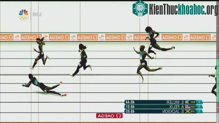 Hình chụp từ camera cho thấy Shaunae Miller về đích trước Allyson Felix chỉ 0,07 giây.