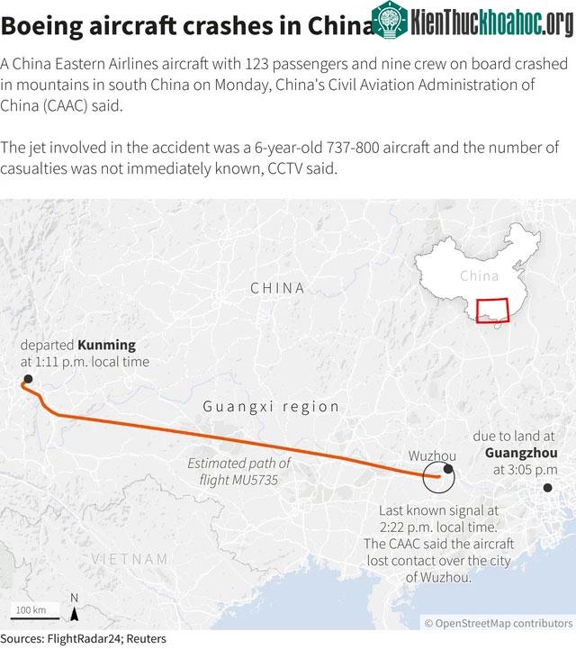 Hành trình của chiếc máy bay gặp nạn.