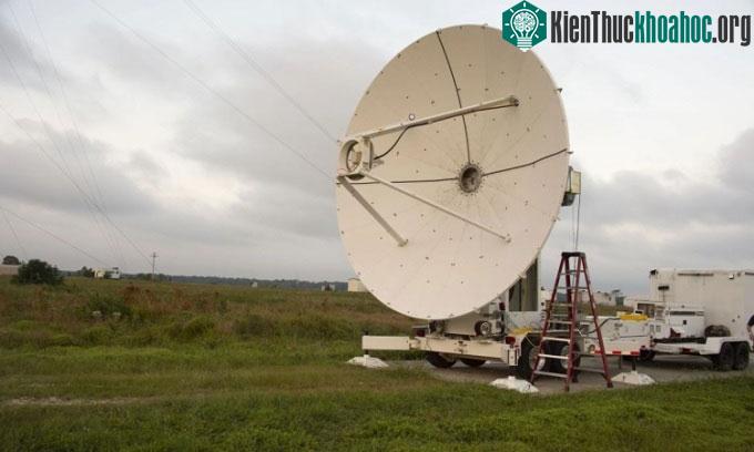 Thiết bị truyền vi sóng hướng về phía ăngten thu nhận.