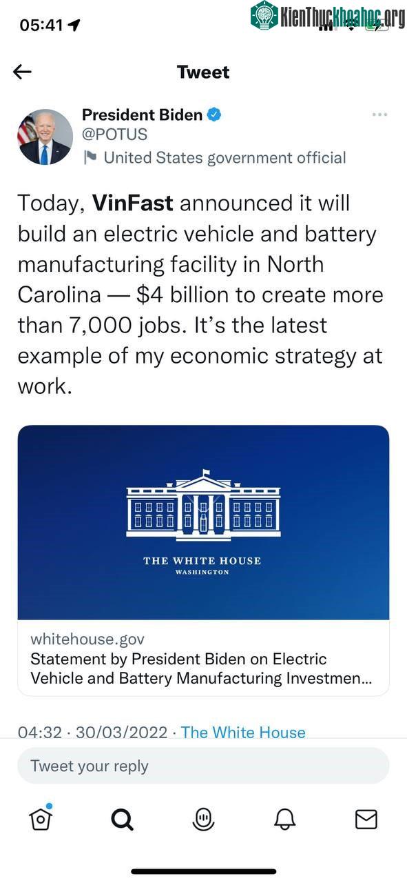 Tổng thống Mỹ Joe Biden vui mừng thông báo trên Twitter