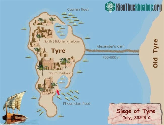 Sơ đồ đảo Tyre trong cuộc vây hãm của Alexanderos Đại đế