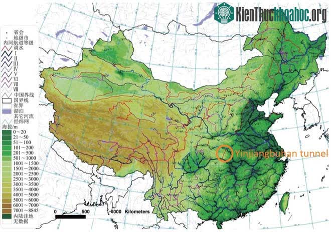 Hình ảnh thể hiện vị trí của đường hầm Yinjiangbuhan.