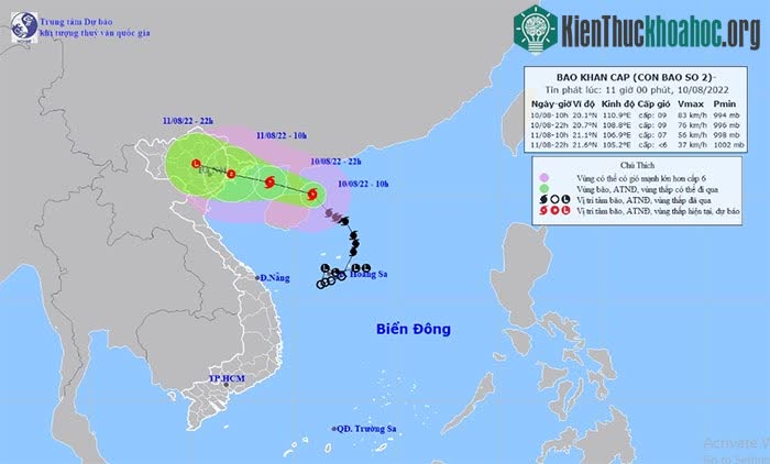 Vị trí và hướng di chuyển tiếp theo của bão số 2 Mulan.