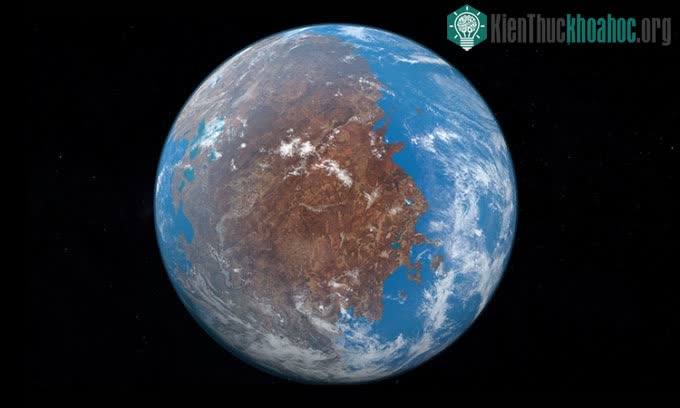 Minh họa siêu lục địa Pangea và đại dương rộng lớn bao quanh.