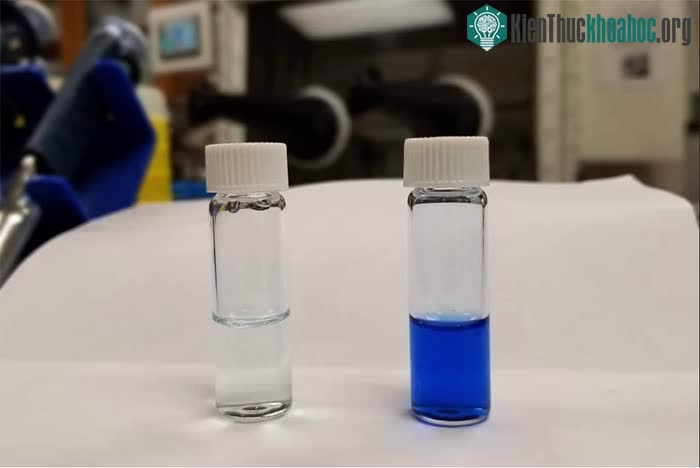 Một lọ nước nhiễm thuốc nhuộm và một lọ polyme được sử dụng để loại bỏ thuốc nhuộm.