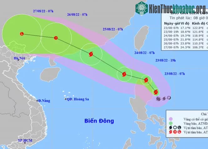 Dự kiến hướng đi của bão Maon, sáng 23/8.