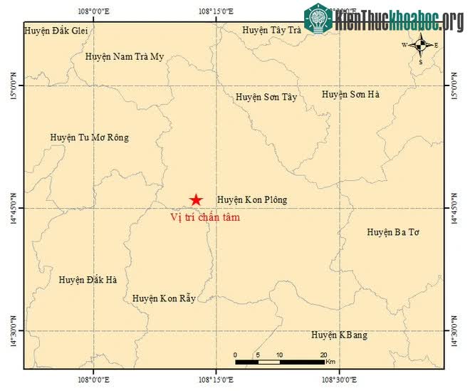 Vị trí chấn tâm của trận động đất xảy ra chiều 23/8.