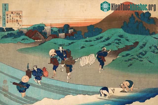 Tranh vẽ cảnh sinh hoạt, giặt quần áo thời Edo.