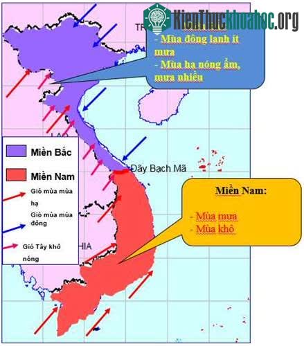 Khí hậu Việt Nam với 2 mùa gió chính: Gió mùa mùa đông và gió mùa mùa hạ.