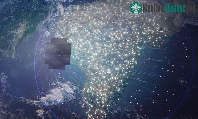 Minh họa vệ tinh dịch vụ điện thoại di động BlueWalker 3 của AST SpaceMobile trên quỹ đạo.