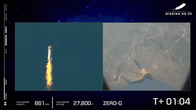 Khoảnh khắc viên nang New Shepard hóa "cầu lửa" dữ dội, lao vọt lên trời.