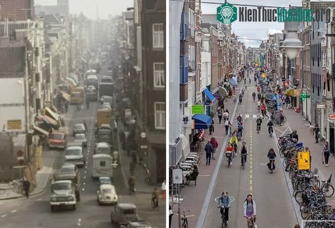 Phố Haarlemmerdijk ở Amsterdam, Hà Lan năm 1971 và 2020.