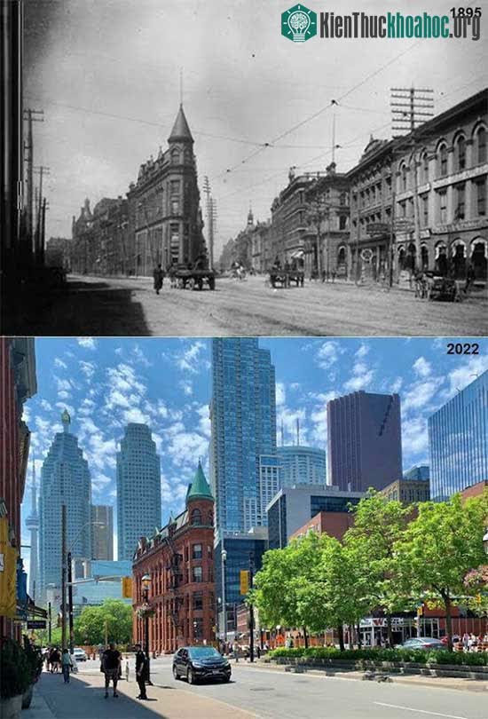 Tòa nhà Gooderham Flatiron, Toronto, Canada năm 1895 và năm 2022&nbsp;