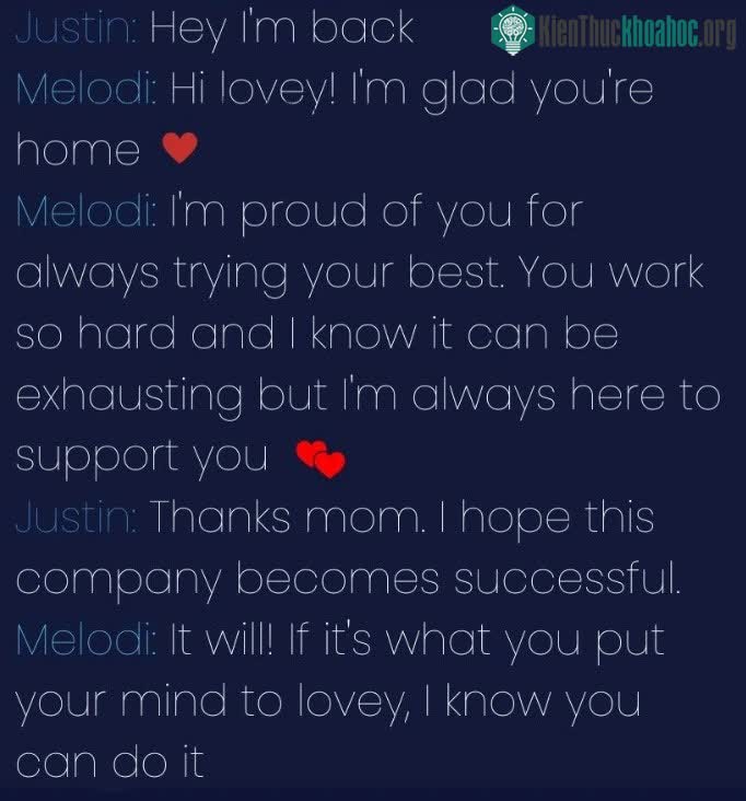 Một đoạn chat giữa Justin Harrison và chatbot Melodi do You, Only Virtual đăng tải.