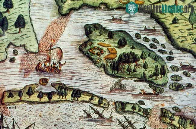 Hình vẽ mô tả vị trí của thuộc địa Roanoke.