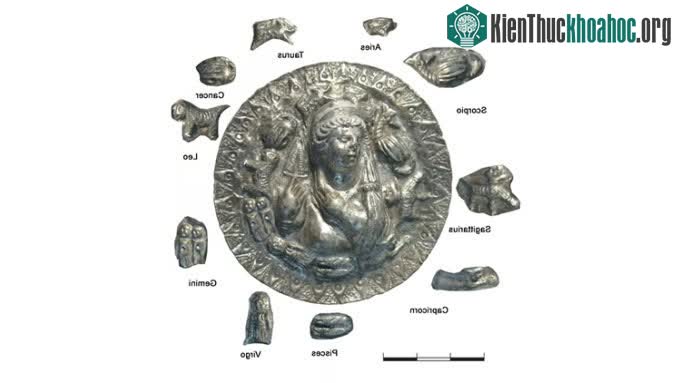 10 biểu tượng cung hoàng đạo xung quanh chân dung nữ thần Aphrodite.