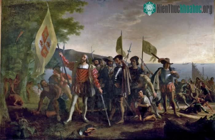 Tranh vẽ mô tả đoàn thám hiểm của Christopher Colombus.