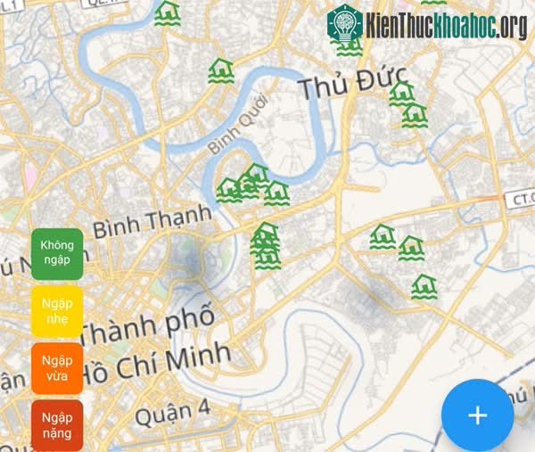 Vị trí các trạm đo ngập hiển thị trên điện thoại