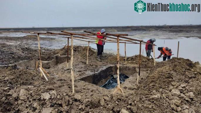 Các nhà khảo cổ đang làm việc tại mộ phần "hoàng tử chiến binh"