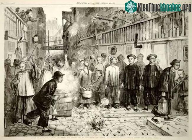 Tranh vẽ cảnh ngày Tết ở cộng đồng người Hoa, 1875.