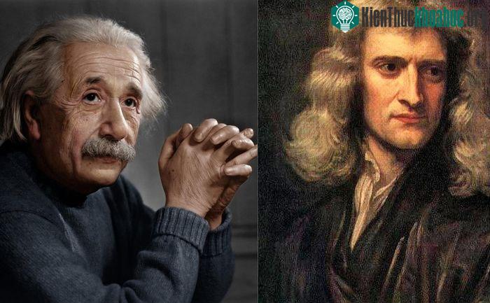 Hai nhà khoa học Einstein và Newton.