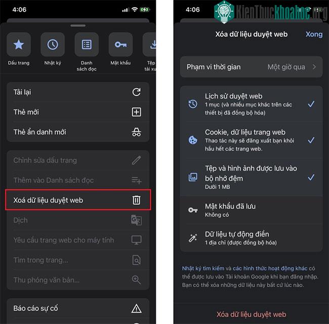 Cách xóa dữ liệu duyệt web trên Google Chrome.