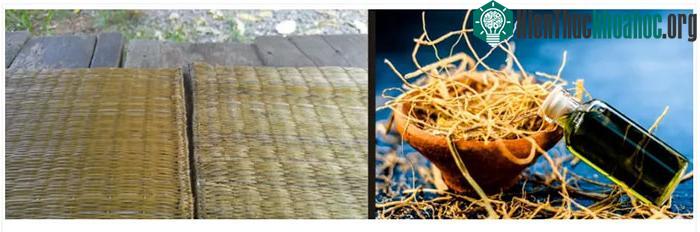 Rễ của cỏ vetiver, còn được gọi là Khus, được phơi khô và dệt thành chiếu.
