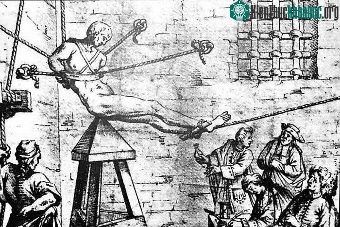 Tranh vẽ hành hình tù nhân bằng ghế Judas.