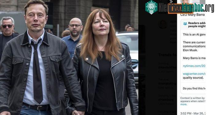 Ảnh giả do AI tạo ra nhằm mục đích cho thấy Elon Musk "cặp kè" với CEO GM Mary Barra.