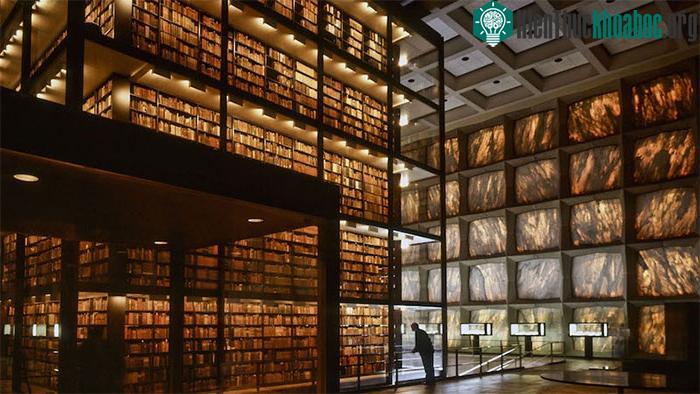 Trong ảnh là toàn cảnh bên trong thư viện Beinecke, Mỹ.