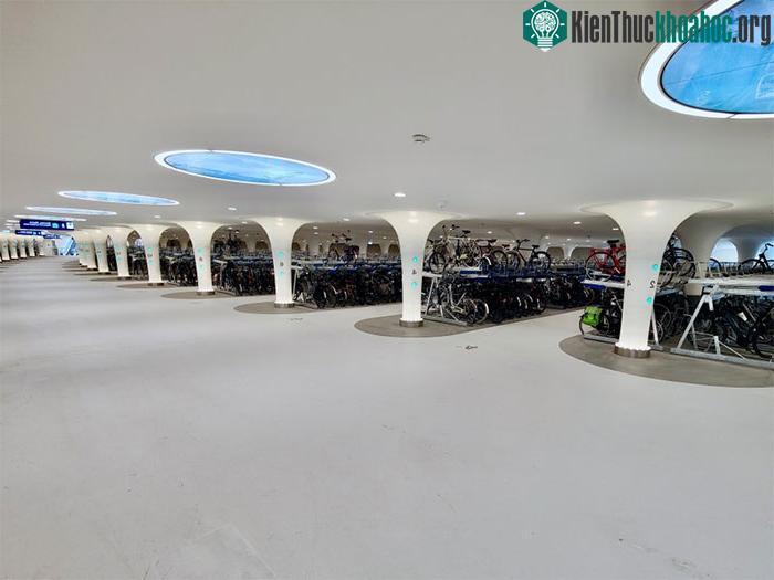 Bãi đậu xe đạp ngầm dưới nước bên cạnh nhà ga trung tâm Amsterdam, Hà Lan.