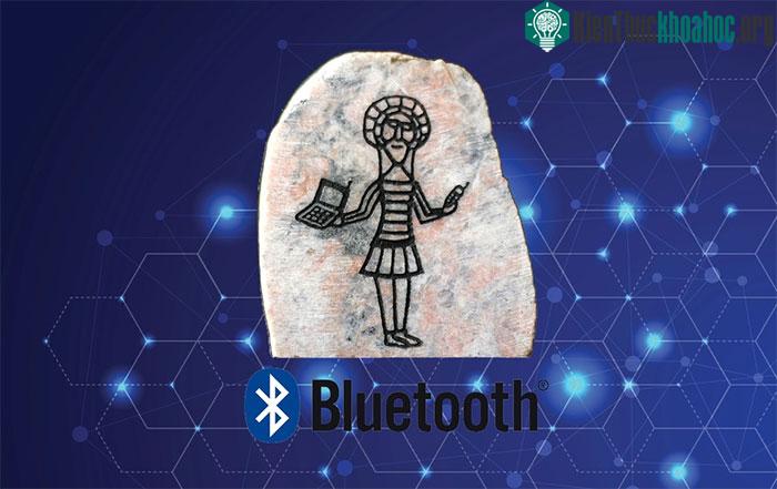 Tranh biếm họa vua Harald Bluetooth cầm điện thoại và Laptop.