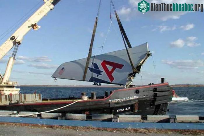 Phần vây đuôi của chiếc máy bay được trục vớt sau tai nạn.