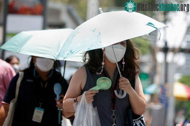 Một nhân viên văn phòng sử dụng quạt điện cầm tay để giải nhiệt