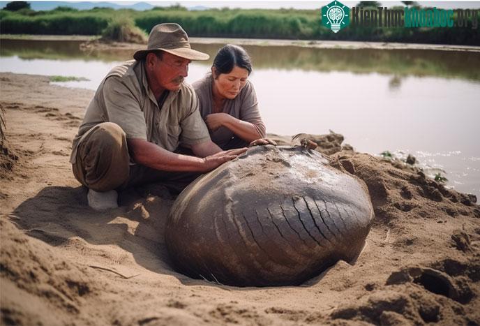 Trong lúc đi ven bờ sông, Mateo tình cờ phát hiện ra một "quả trứng" khổng lồ.