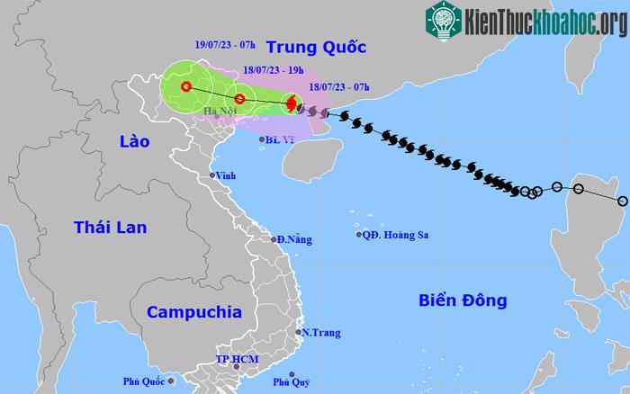 Dự báo đường đi và khu vực ảnh hưởng của bão lúc 7h ngày 18/7.