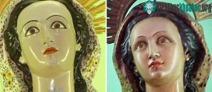 Tượng thánh Santa Bárbara giống như được “trang điểm” sau khi phục chế.