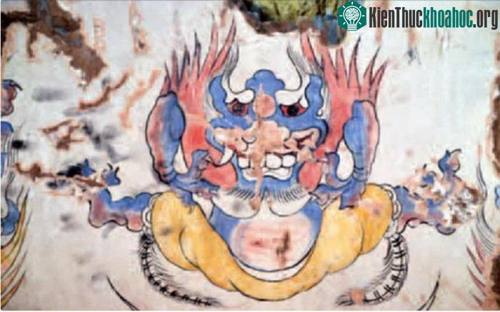 Bức tranh tường vẽ "quái vật xanh" trong mộ cổ.