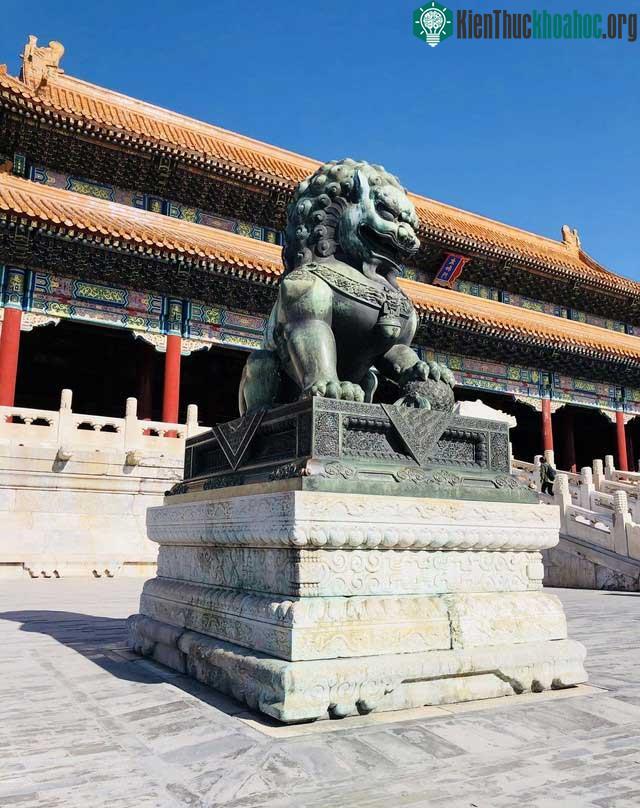 Di chuyển cặp sư tử đá trước Thái Hòa điện trong Cố cung, nhóm thợ hốt hoảng bởi cảnh tượng chưa từng thấy ảnh 0