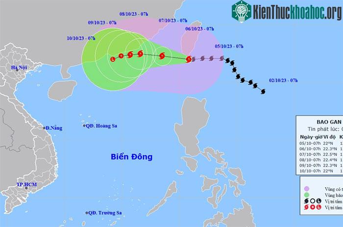 Hướng đi của bão chiều 5/10.