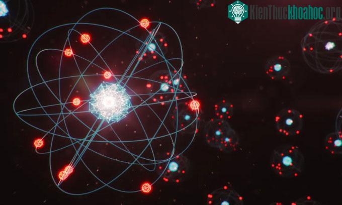 Nguyên tử gồm một hạt nhân được tạo thành từ các proton và neutron, quay xung quanh là các electron.