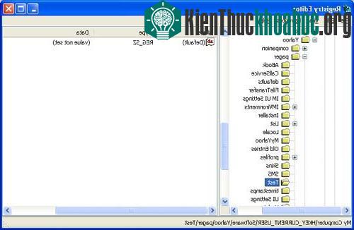 Trong cửa sổ Registry Editor, bạn chọn mục HKEY_CURRENT_USER -> Ѕoftware -> Yahoo -> Pager -> Test
