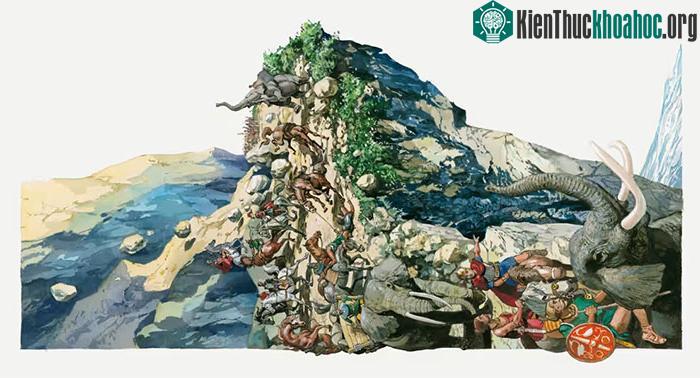 Tình minh họa Hannibal băng qua dãy Alps với voi và ngựa