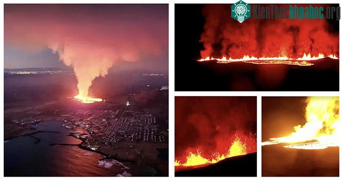 Hình ảnh dòng dung nham phun trào đe doạ thị trấn đánh cá Grindavik ở Iceland