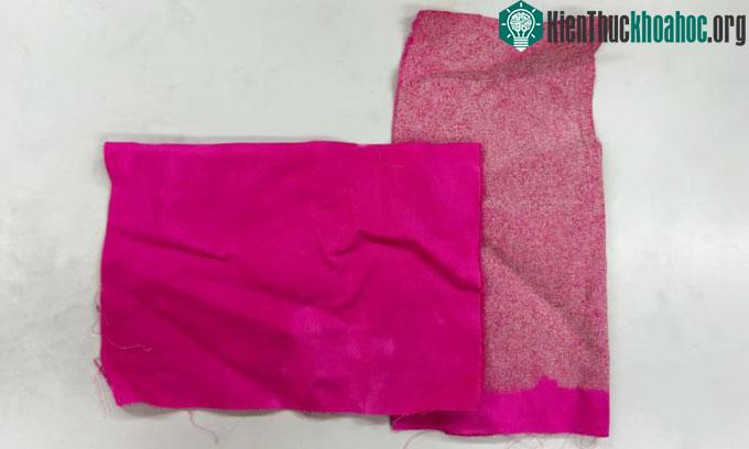 Mặt phủ kim cương nano (trái) và không phủ (phải) của tấm vải cotton.