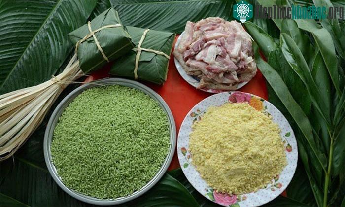 Nguyên liệu làm bánh tét bằng lá chuối.