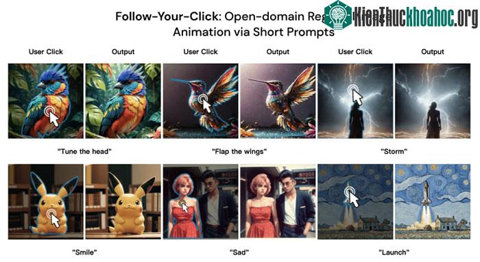 Một số hình ảnh và video do Follow-Your-Click tạo ra.