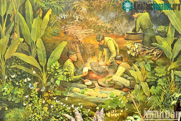 Hình ảnh chiến sĩ nuôi quân trong rừng núi Tây Bắc.