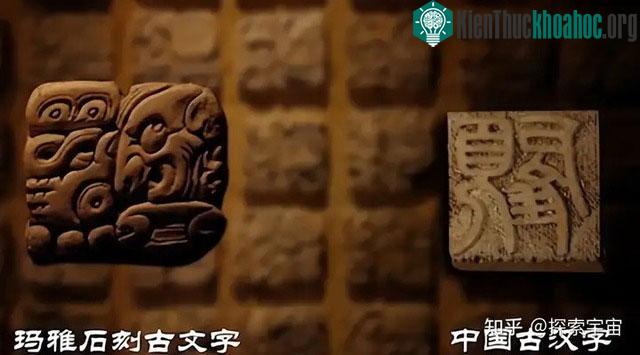 So sánh chữ của người Maya và người Trung Quốc.